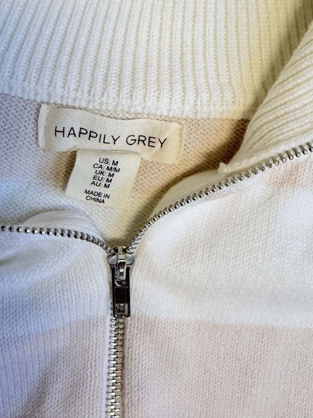 Happily Grey Striped Full Zip Cropped Sweater Size M - Picture 4 of 5